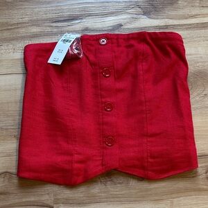 Abercrombie & Fitch Red Strapless Button Front Crop Top